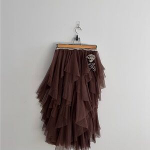 Rinascimento Asymmetrical Brown Tulle Skirt